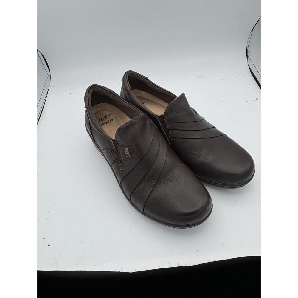 Earth Origins Shoes Womens Size 7.5 Brown Leather Slip‎ On Comfort Walking